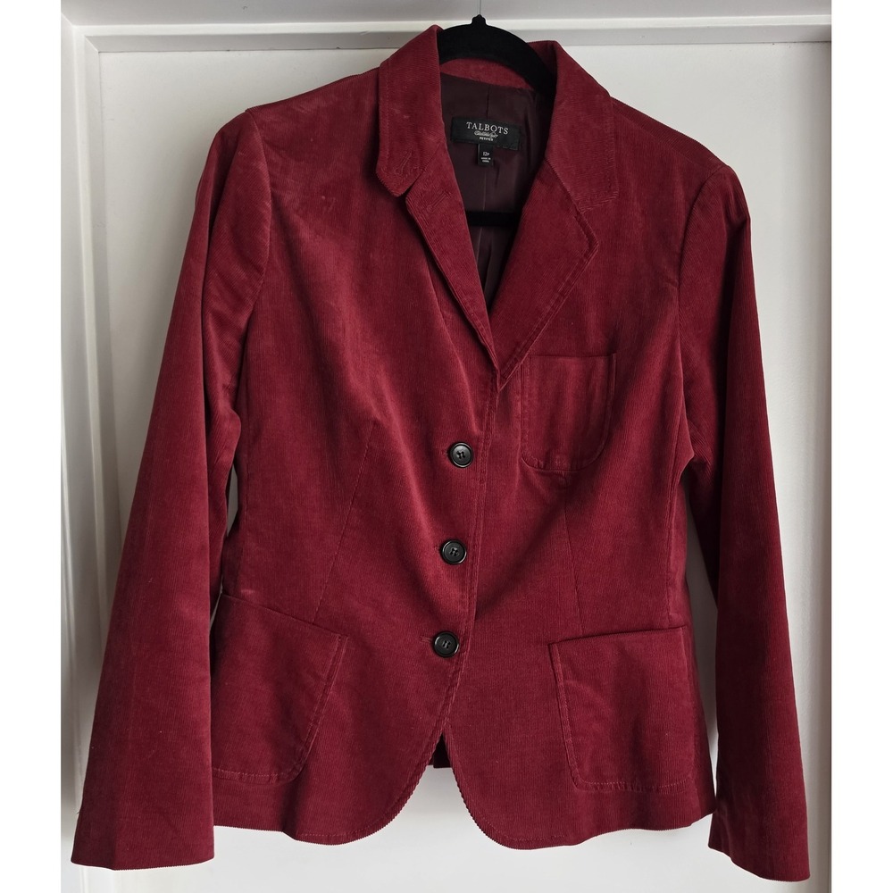 Talbots Blazer 12P Red Corduroy Solid Long Sleeve Cotton Jacket Classic Work